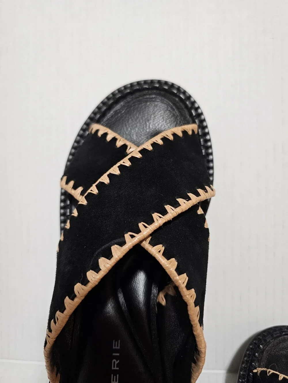 Clergerie Paris Freedom Black Suede Platform Slingback Sandals Whipstitch Sz 37